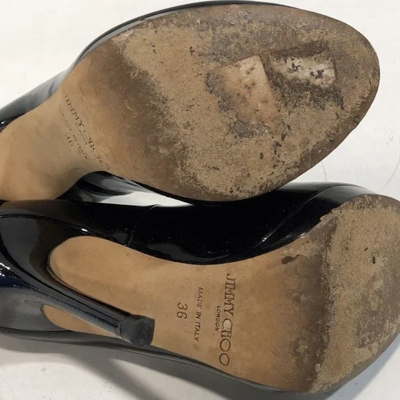Women’s Jimmy Choo Black Patent Peep-Toe Platform Pumps Heels Size 36